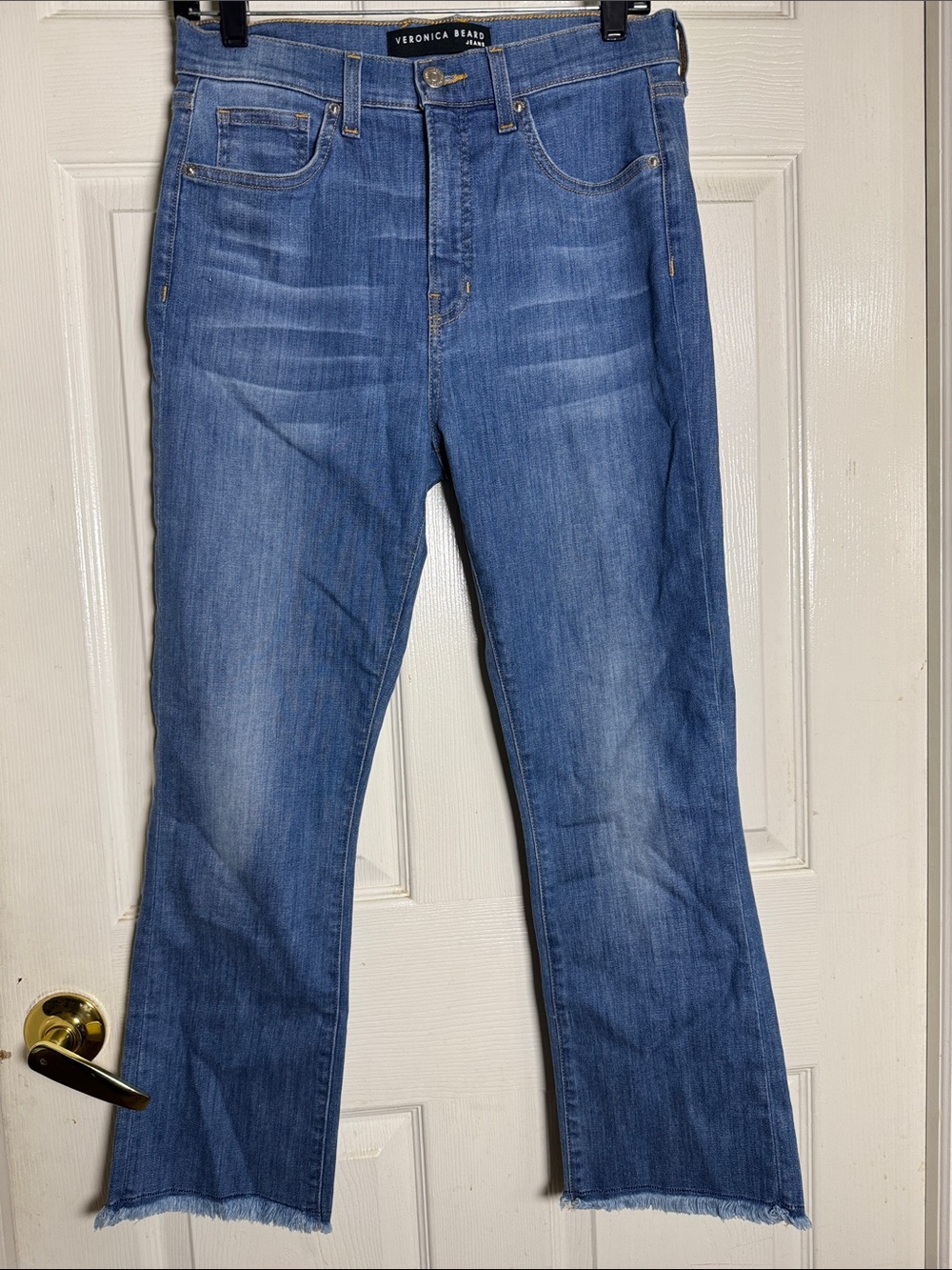 Veronica Beard Carly Kick Flare High Rise Medium Blue Fringe  Jeans Size 29